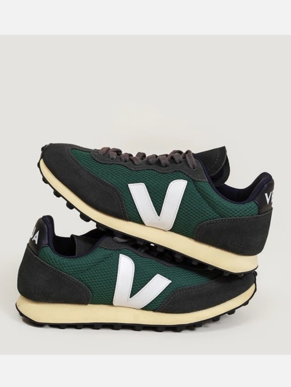Veja Green and Black Runner Sneakers with White V Logo